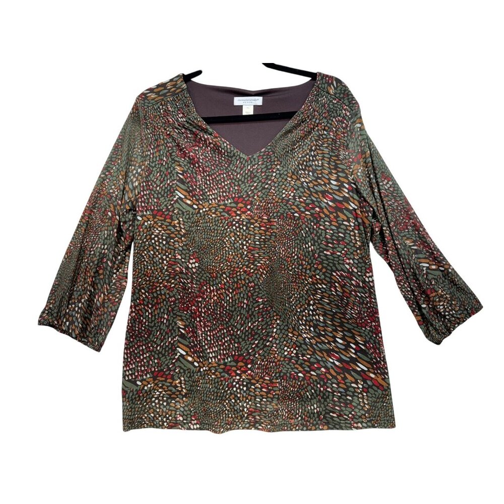 Christopher & Banks Womens Blouse Top Size L Petite Multicolor V-Neck 3/4 Sleeve